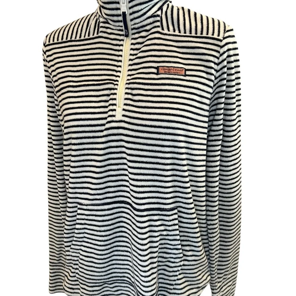 Vineyard Vines Striped Shep Shirt French Terry 1/4 Zip Pullover Women S - Picture 3 of 14